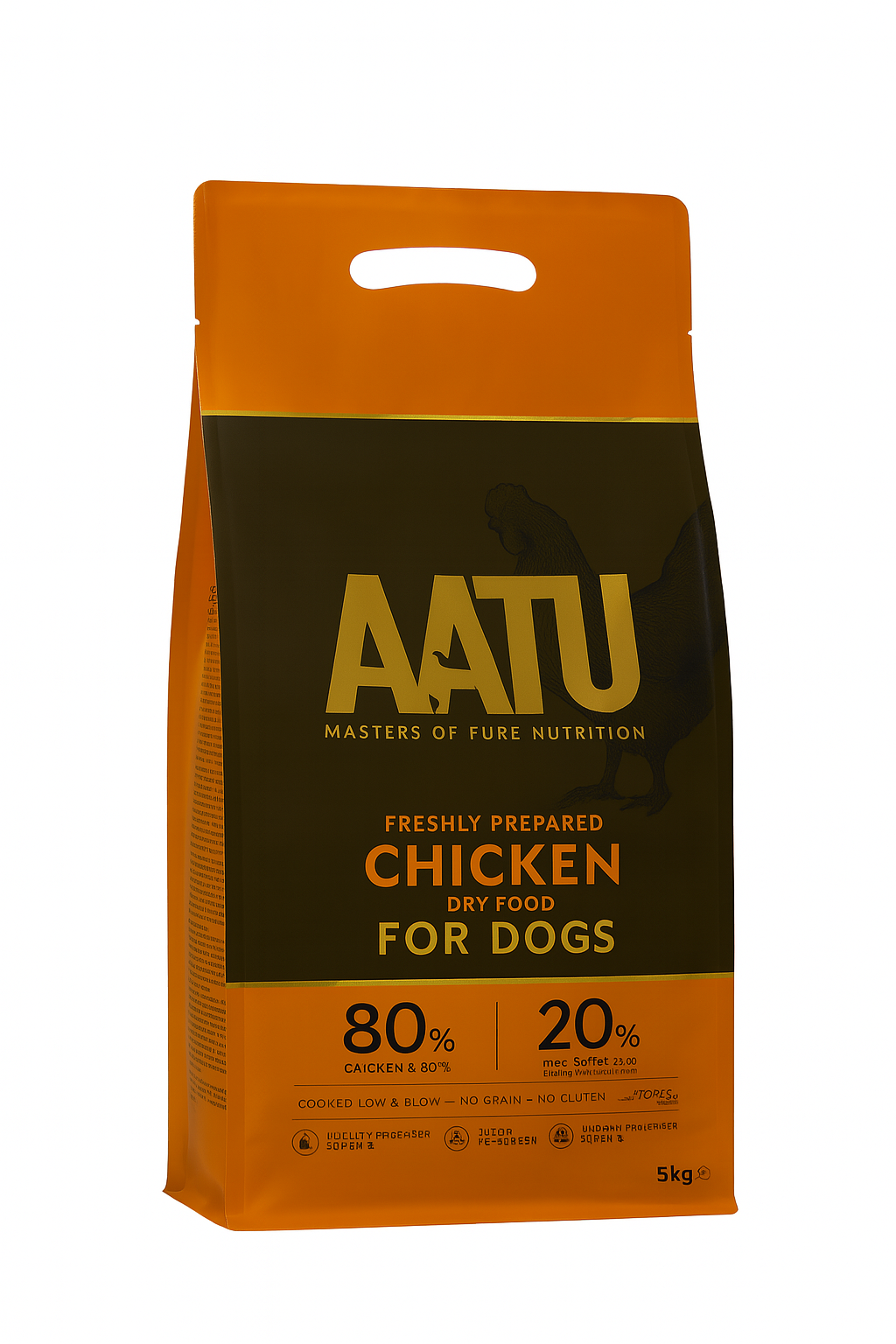 AATU chicken dry dog food package on a white background