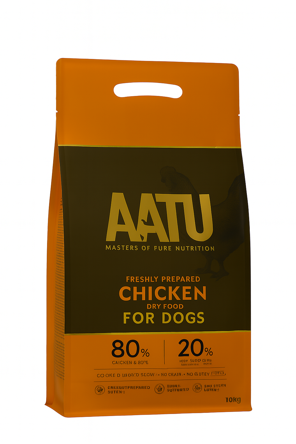 AATU chicken dry dog food packaging on a white background