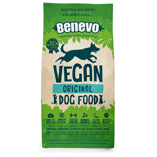 Benevo Vegan Original Dog Food package on a white background