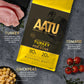 AATU dog food package with ingredients highlighted on a gray background