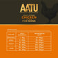 AATU chicken dry food for dogs with feeding guide on an orange and black background