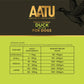 AATU duck dry food for dogs with feeding guide on a green and brown background