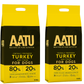 Two packages of AATU dry dog food with yellow and black packaging.