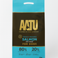 AATU Salmon Adult Dry Dog Food 10kg in a blue bag on a white background.