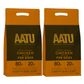 Two packages of AATU chicken dog food on a white background