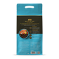 Back view of a blue AATU Salmon Dog food packaging with nutritional information listed on the back. The packaging highlights the key benefits of feeding AATU Salmon Dog Food, including that it is made with the purest raw ingredients and formulated by experts. They list that it is cooked low and slow to retain as much nutrients as possible. They mention how it gives Dogs a silky, smooth coat.